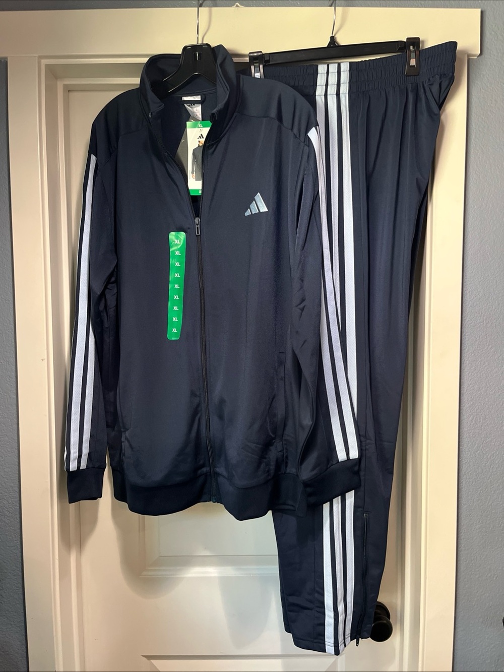Mens XL Adidas 3 Stripe Tricot Track Jacket And Pant Dark Blue Running Set Suit